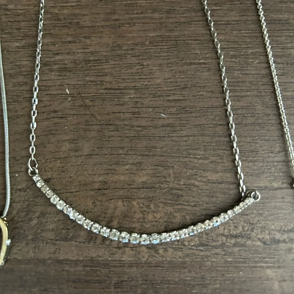 Lot of 3 Silver Necklaces Layered Hearts Diamond Bar & Triangle Necklace Set